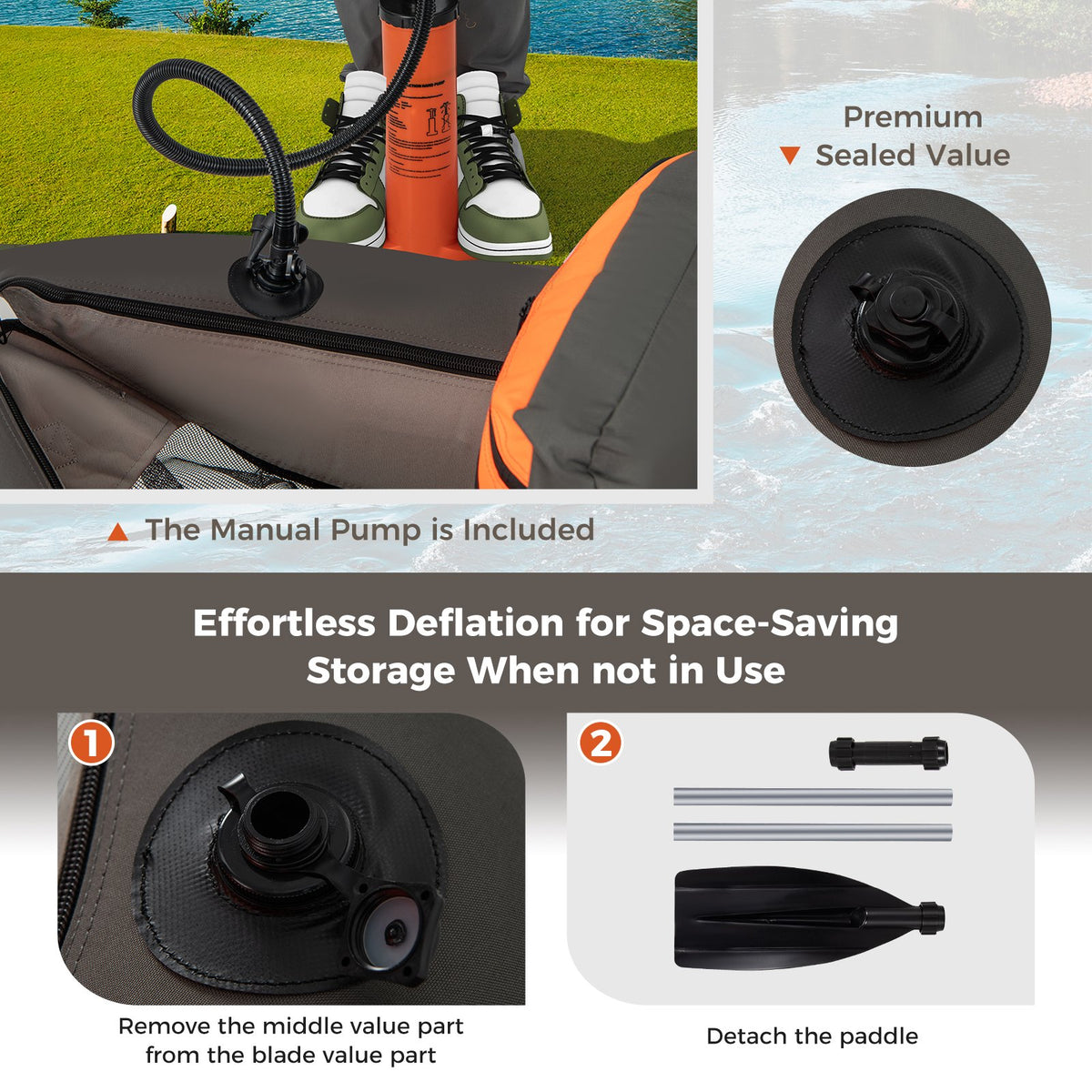 Inflatable Fishing Float Tube with Fish Ruler and Pump Storage Pockets-Gray view 9