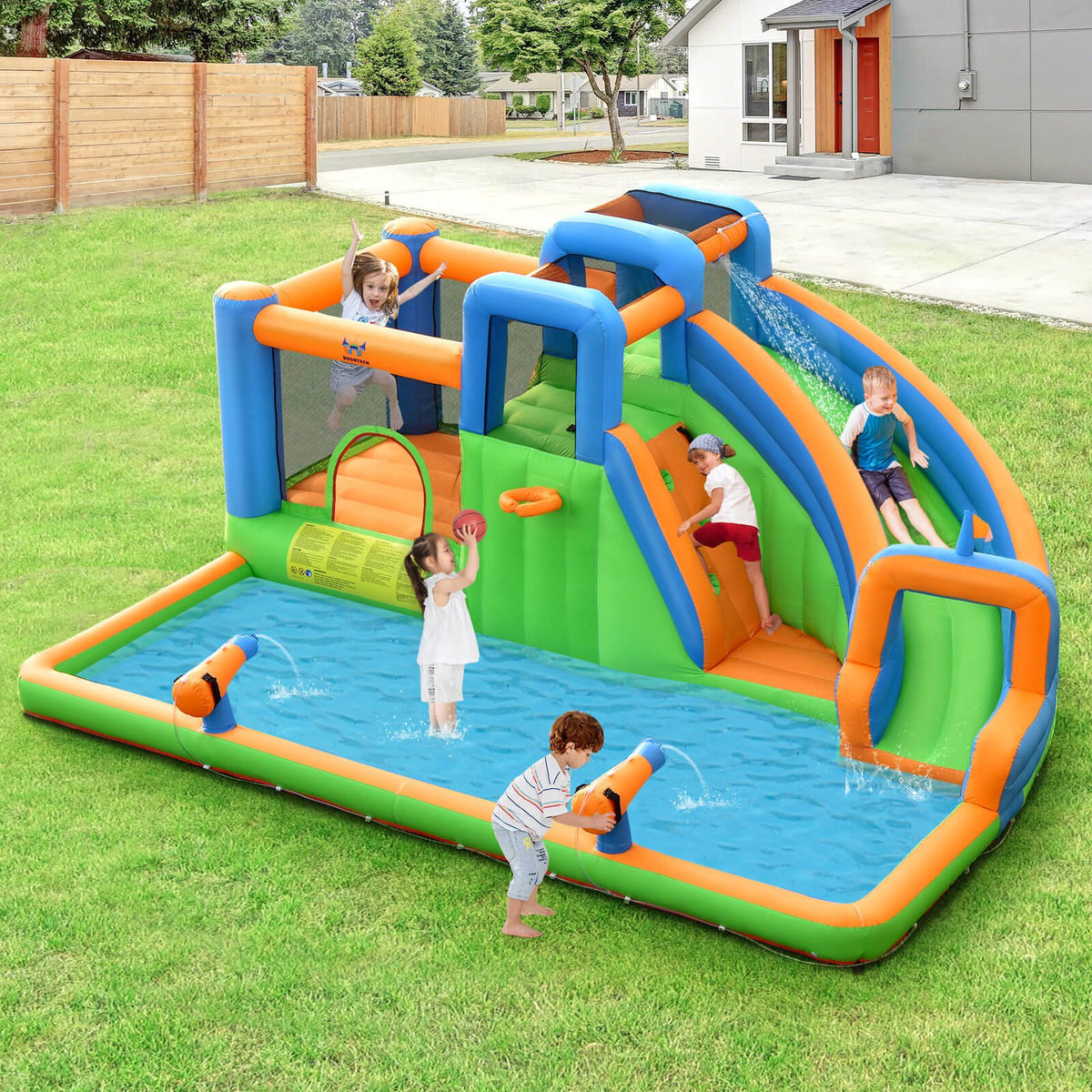 7-in-1 Inflatable Giant Water Park Bouncer with Dual Climbing Walls and 735W Blower view 2