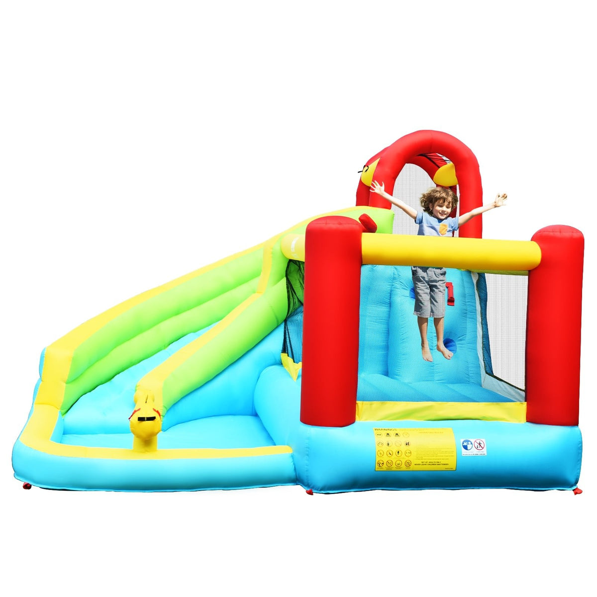 6-in-1 Inflatable Bounce House with Climbing Wall and Basketball Hoop without Blower view 4