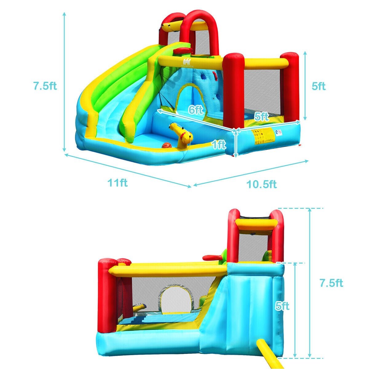 6-in-1 Inflatable Bounce House with Climbing Wall and Basketball Hoop without Blower view 5