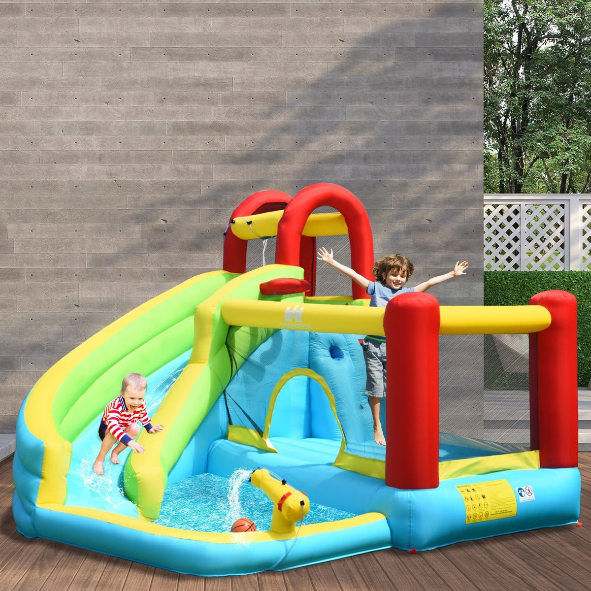 6-in-1 Inflatable Bounce House with Climbing Wall and Basketball Hoop without Blower view 6