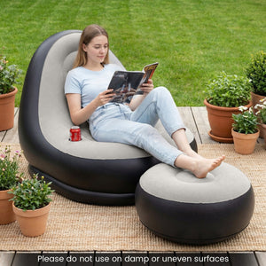 Inflatable Lounge Sofa with Ottoman Portable Air Sofa for Adults with Flocked Surface-Grey view 3