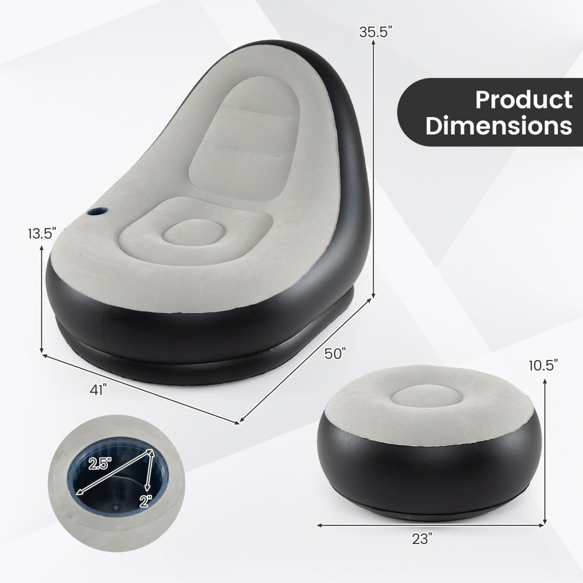 Inflatable Lounge Sofa with Ottoman Portable Air Sofa for Adults with Flocked Surface-Grey view 5