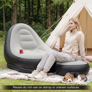 Inflatable Lounge Sofa with Ottoman Portable Air Sofa for Adults with Flocked Surface-Grey view 6