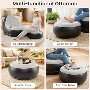 Inflatable Lounge Sofa with Ottoman Portable Air Sofa for Adults with Flocked Surface-Grey view 9
