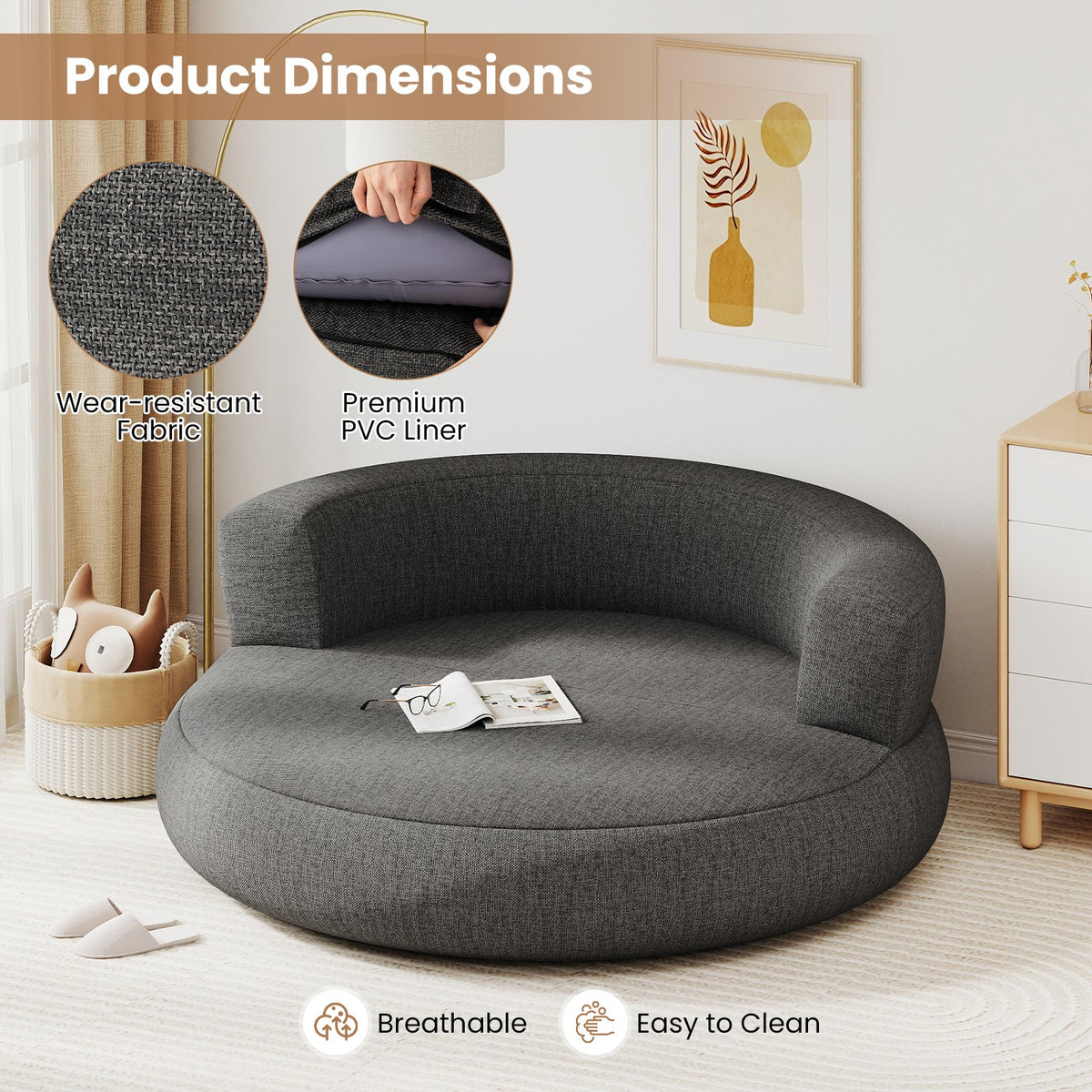 Inflatable Lounger Air Sofa with Detachable Cover-Gray view 6