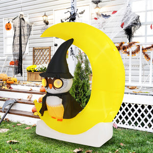 Inflatable Owl on Moon LED Lighted Halloween Decoration with Large Moon and Wizard Owl view 2