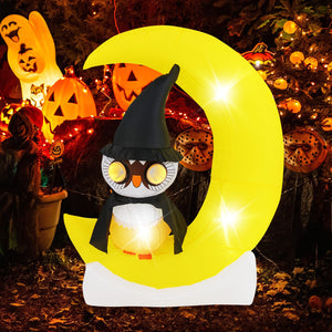 Inflatable Owl on Moon LED Lighted Halloween Decoration with Large Moon and Wizard Owl view 3