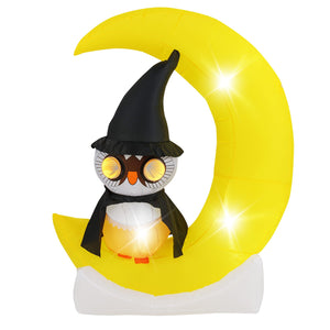 Inflatable Owl on Moon LED Lighted Halloween Decoration with Large Moon and Wizard Owl view 4