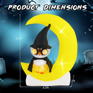Inflatable Owl on Moon LED Lighted Halloween Decoration with Large Moon and Wizard Owl view 5
