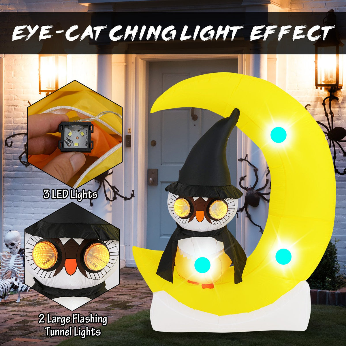 Inflatable Owl on Moon LED Lighted Halloween Decoration with Large Moon and Wizard Owl view 6