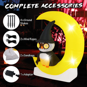 Inflatable Owl on Moon LED Lighted Halloween Decoration with Large Moon and Wizard Owl view 9