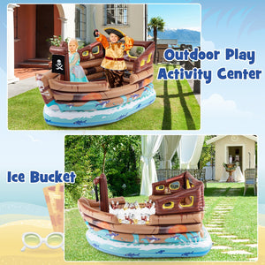 Inflatable Pirate Ship Playhouse with Built-in Motor and Inflatable Toy Sword-Brown view 3
