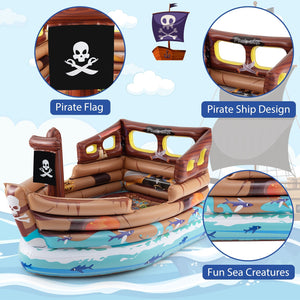 Inflatable Pirate Ship Playhouse with Built-in Motor and Inflatable Toy Sword-Brown view 6