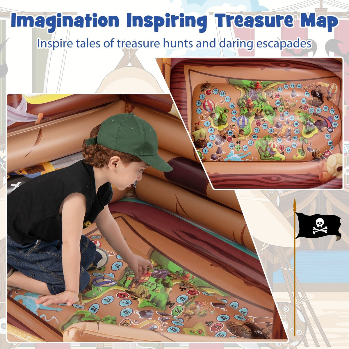 Inflatable Pirate Ship Playhouse with Built-in Motor and Inflatable Toy Sword-Brown view 7