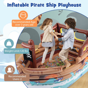 Inflatable Pirate Ship Playhouse with Built-in Motor and Inflatable Toy Sword-Brown view 9