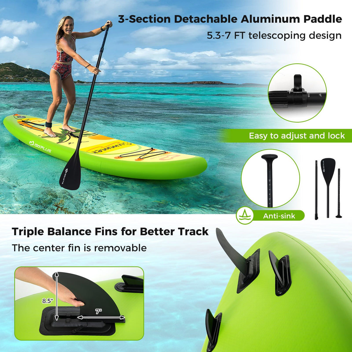 Inflatable Stand up Paddle Board iSUP Board Accessories with 3 Fins-L view 6