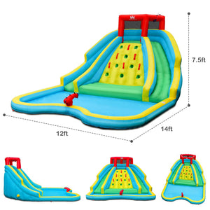 Inflatable Water Park Bounce House with Double Slide and Climbing Wall with 735W Blower view 4