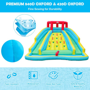 Inflatable Water Park Bounce House with Double Slide and Climbing Wall with 735W Blower view 5