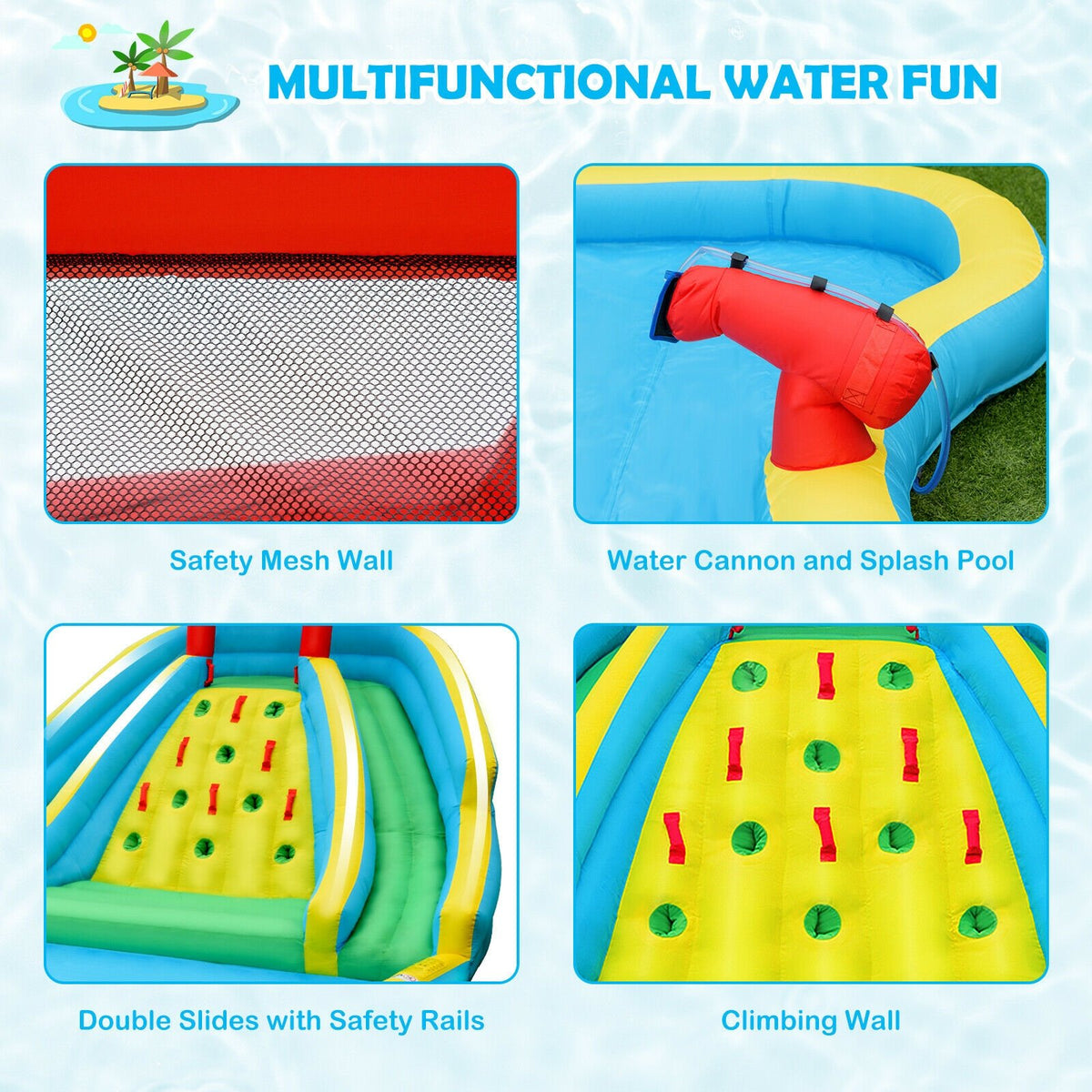 Inflatable Water Park Bounce House with Double Slide and Climbing Wall with 735W Blower view 7
