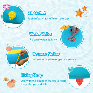 Inflatable Water Park Bounce House with Double Slide and Climbing Wall with 735W Blower view 8