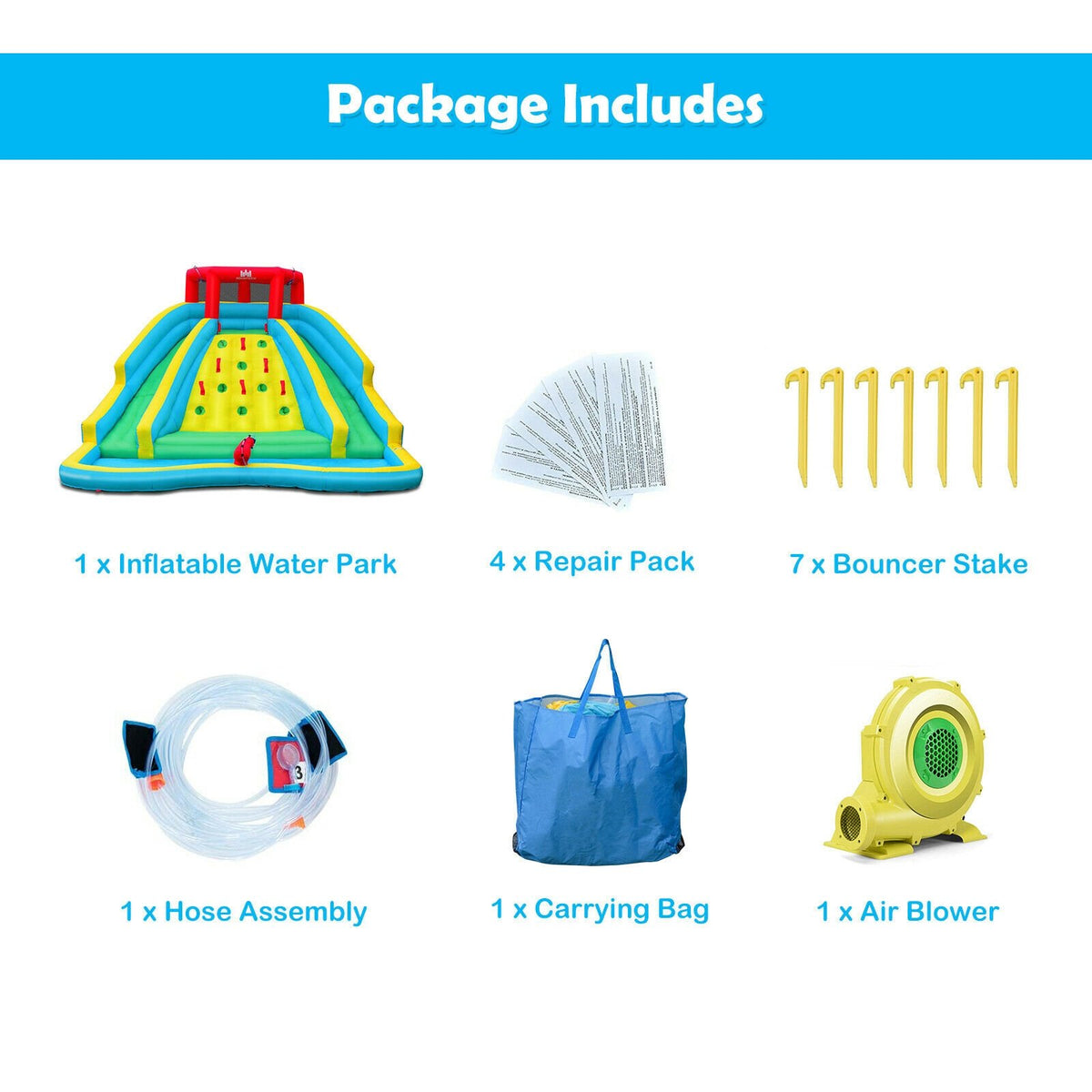 Inflatable Water Park Bounce House with Double Slide and Climbing Wall with 735W Blower view 9