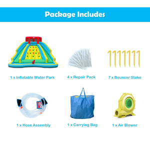 Inflatable Water Park Bounce House with Double Slide and Climbing Wall with 735W Blower view 9