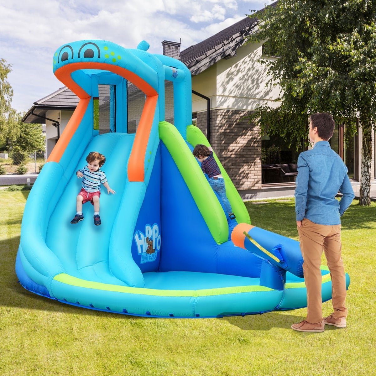 Inflatable Water Pool with Splash and Slide Without Blower view 2