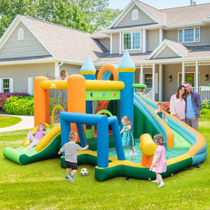 Inflatable Water Slide Blowup Bounce House with Dual Slides and Splash Pool (Without Blower) view 2