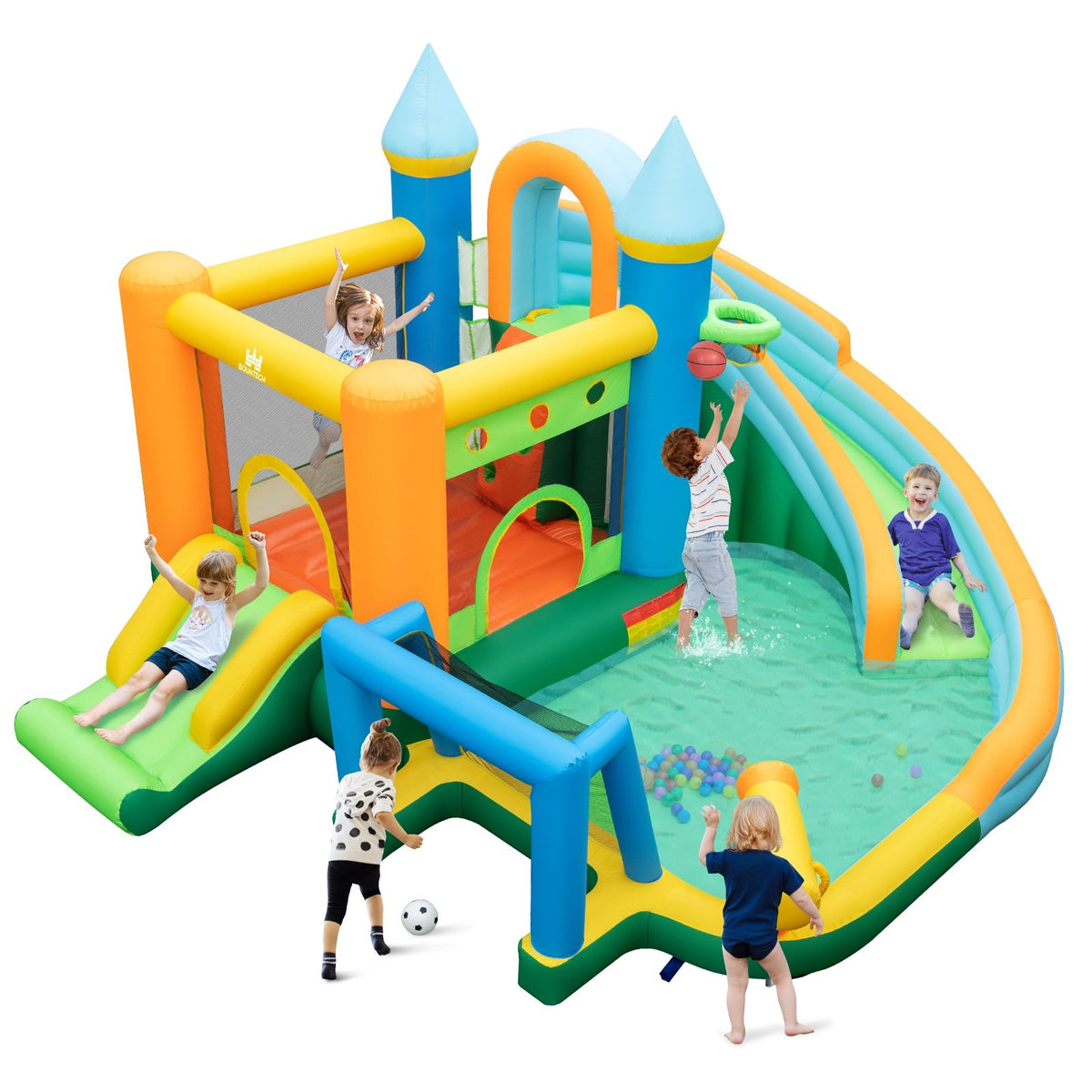 Inflatable Water Slide Blowup Bounce House with Dual Slides and Splash Pool (Without Blower) view 3