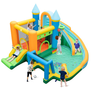 Inflatable Water Slide Blowup Bounce House with Dual Slides and Splash Pool (Without Blower) view 3