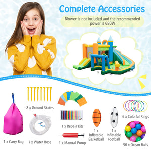 Inflatable Water Slide Blowup Bounce House with Dual Slides and Splash Pool (Without Blower) view 9