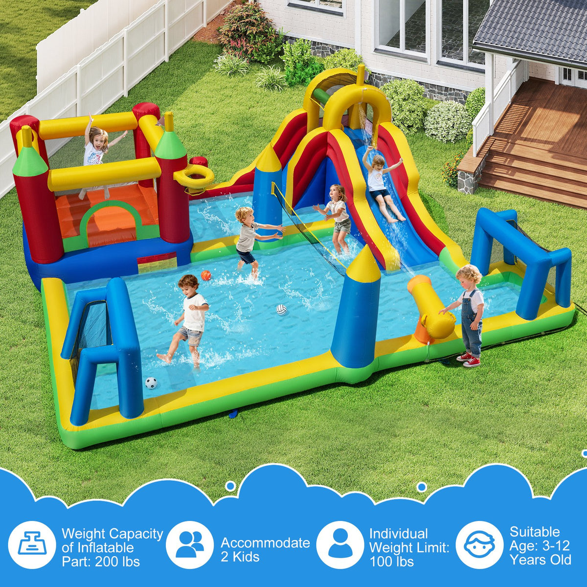 Inflatable Water Slide Bounce House 9-in-1 Jumping Castle with 735W Blower view 8