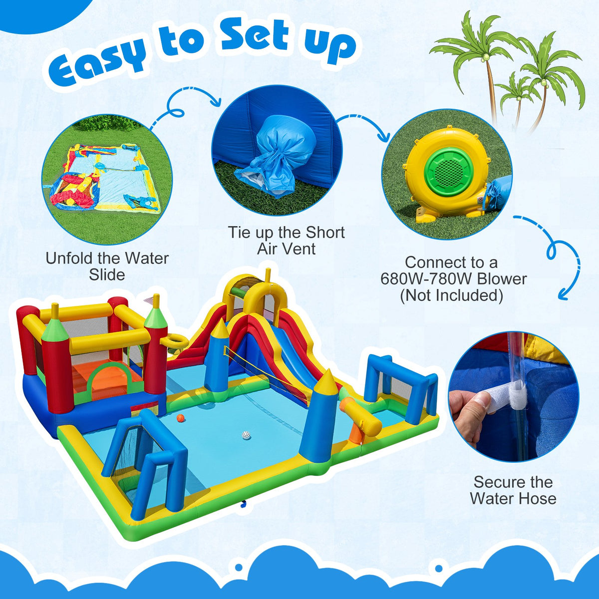 Inflatable Water Slide Bounce House 9-in-1 Jumping Castle with Climbing Wall view 7