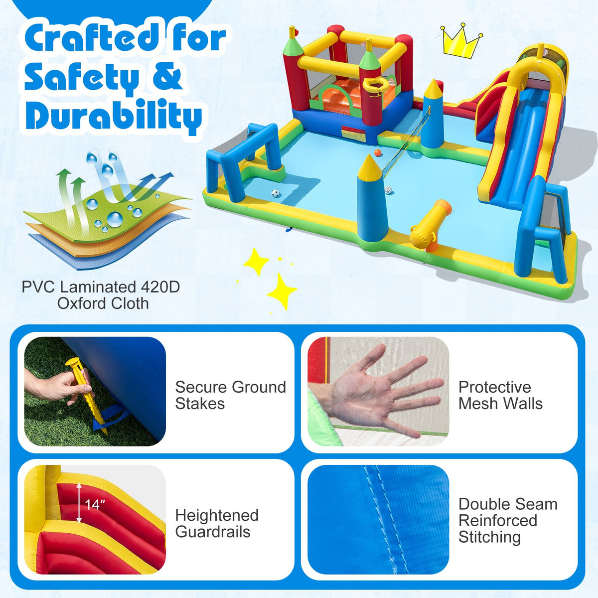 Inflatable Water Slide Bounce House 9-in-1 Jumping Castle with Climbing Wall view 8