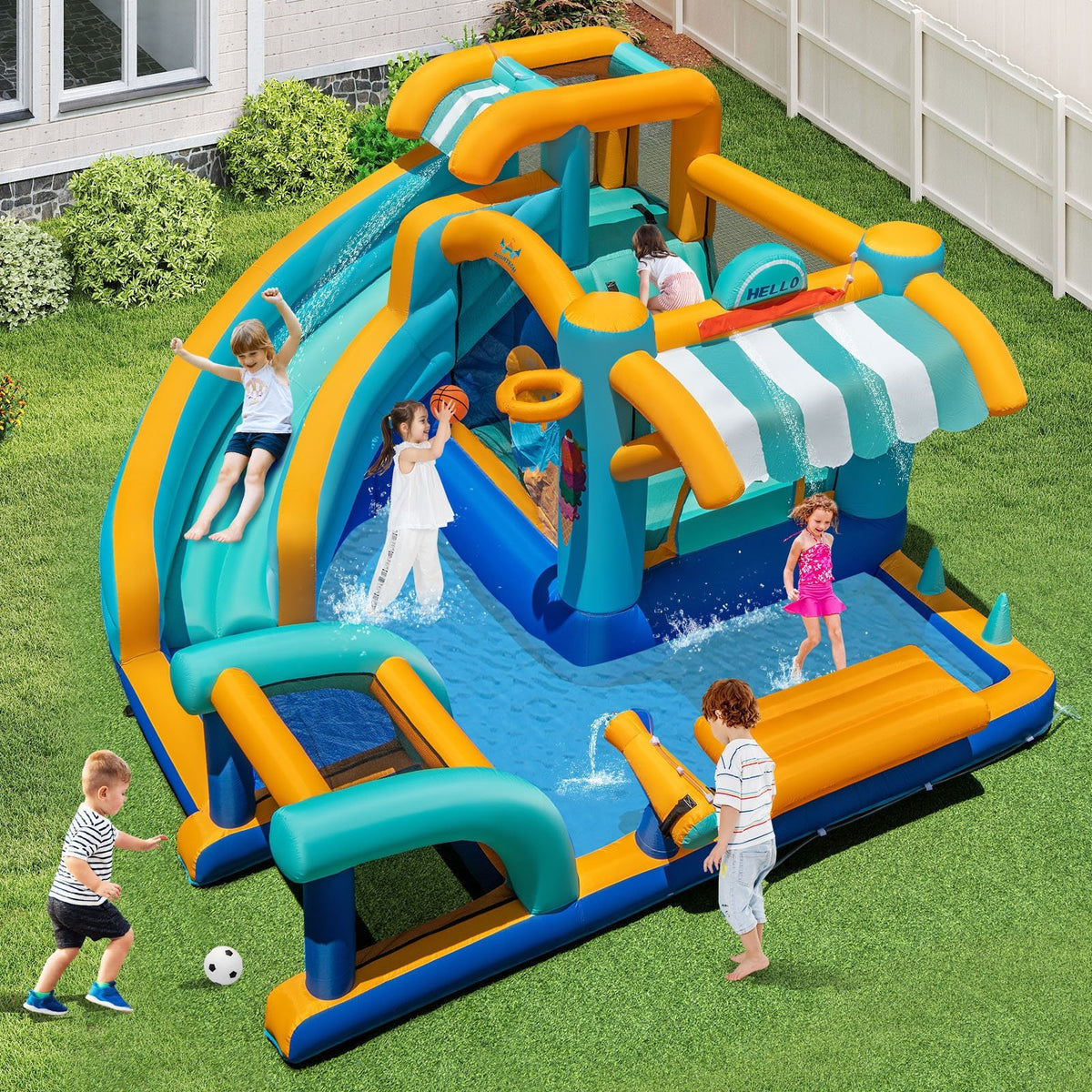 Inflatable Water Slide Bounce House Kids Jump Castle with 735W Blower view 2