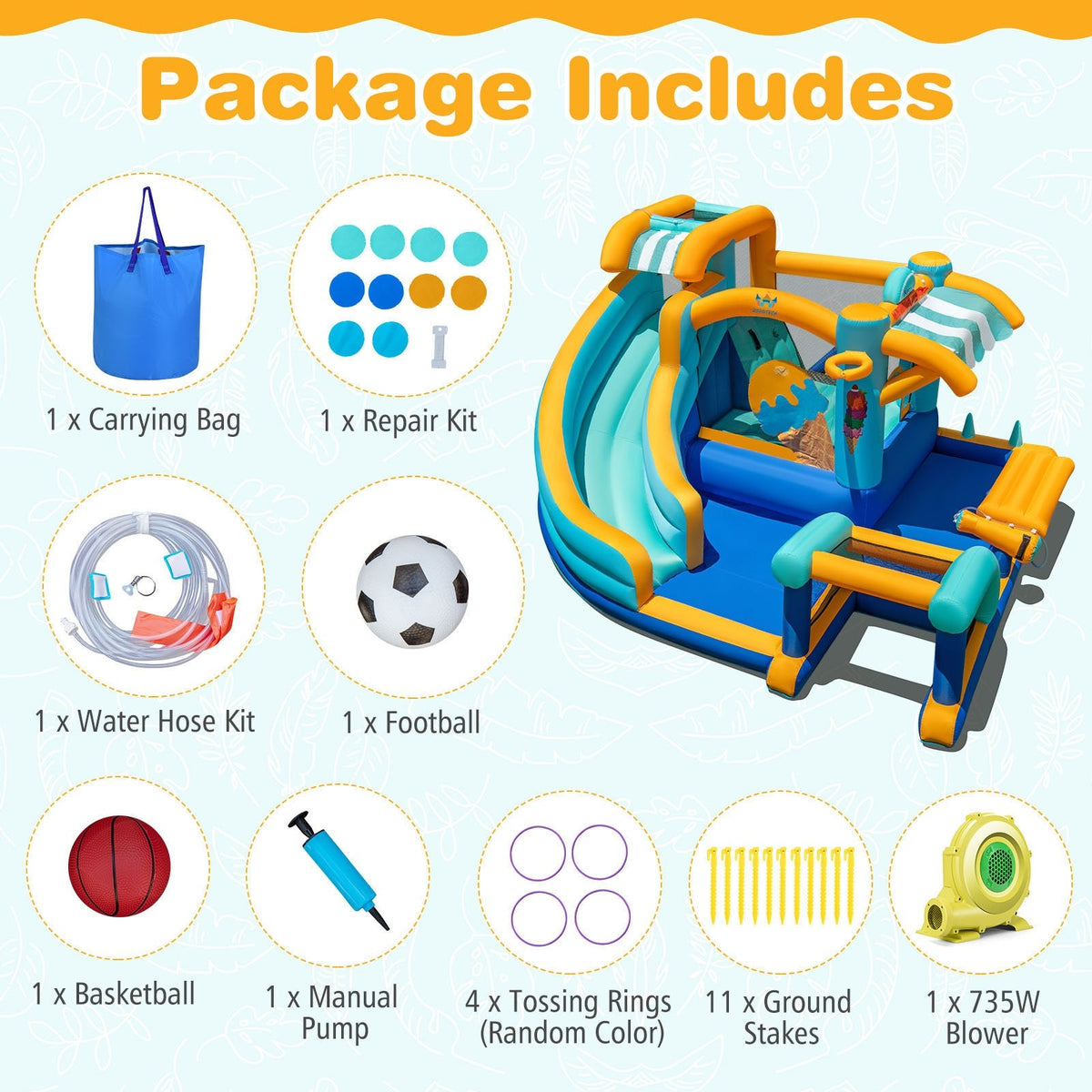 Inflatable Water Slide Bounce House Kids Jump Castle with 735W Blower view 9