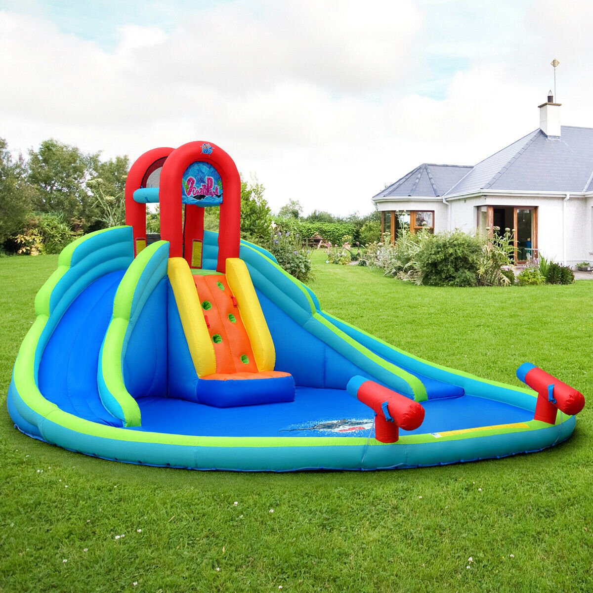 Inflatable Water Slide Bounce House with Mighty Splash Pool view 7