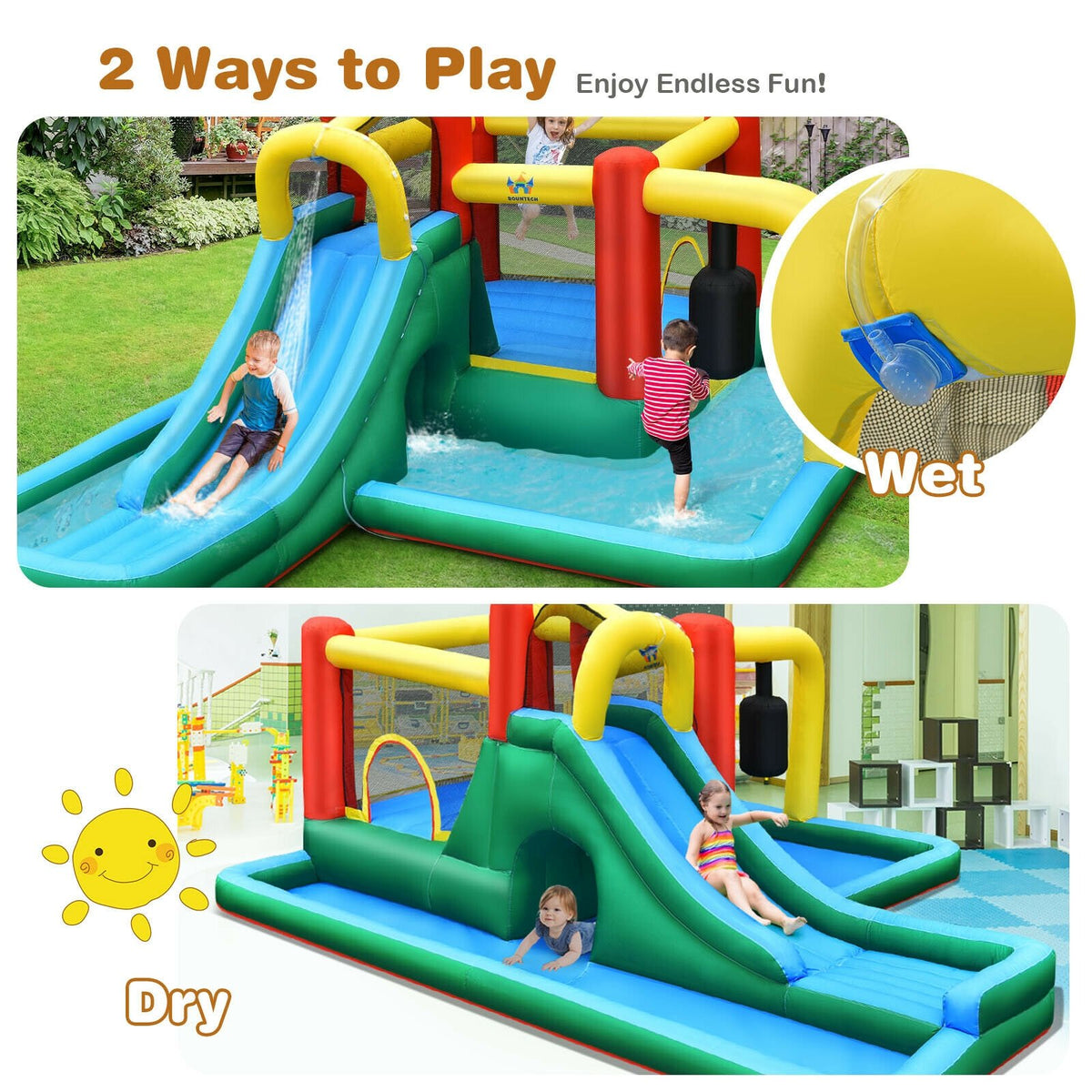 Inflatable Water Slide Climbing Bounce House with Tunnel and 735W Blower view 8