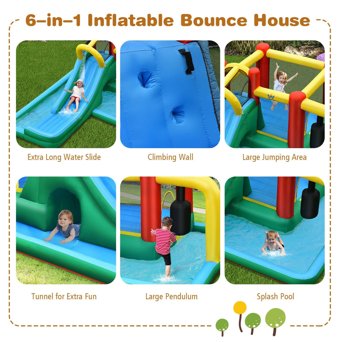Inflatable Water Slide Climbing Bounce House with Tunnel and 735W Blower view 9