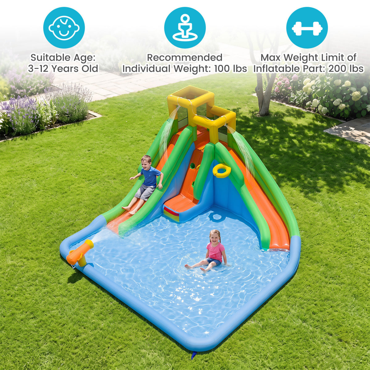 Inflatable Water Slide for Kids with Double Slides and 680W Blower view 5