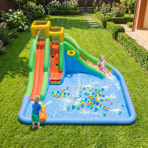 Inflatable Water Slide for Kids with Double Slides with Splash Pool Water Cannon and Basketball Hoop for Backyard Fun view 2