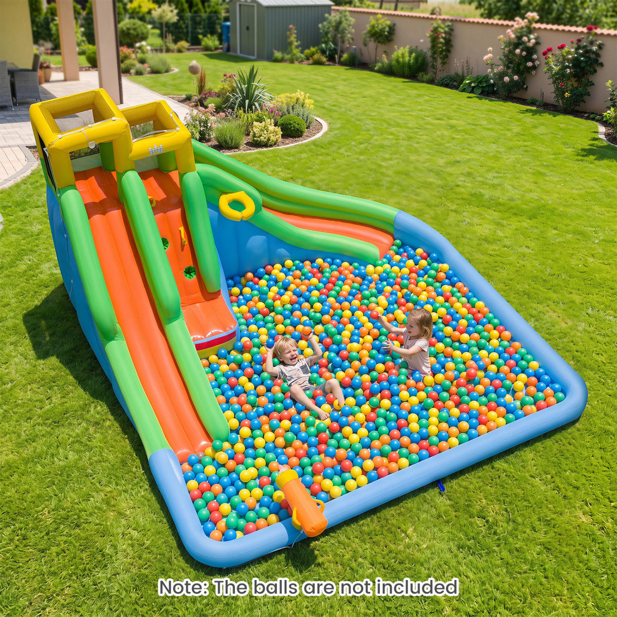 Inflatable Water Slide for Kids with Double Slides with Splash Pool Water Cannon and Basketball Hoop for Backyard Fun view 3