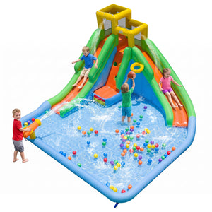 Inflatable Water Slide for Kids with Double Slides with Splash Pool Water Cannon and Basketball Hoop for Backyard Fun view 4