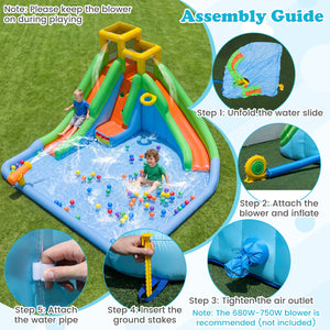 Inflatable Water Slide for Kids with Double Slides with Splash Pool Water Cannon and Basketball Hoop for Backyard Fun view 8