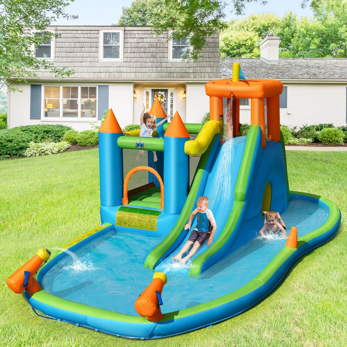 Inflatable Water Slide Kids Bounce House Splash Water Pool with Blower view 2