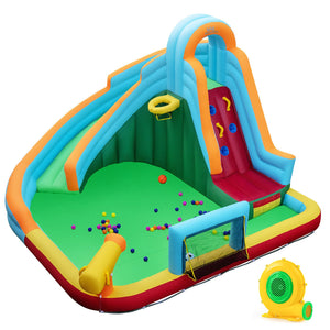 Inflatable Water Slide Park 6-in-1 Giant Bounce House with Long Slide Splash Pool Climbing Wall view 3