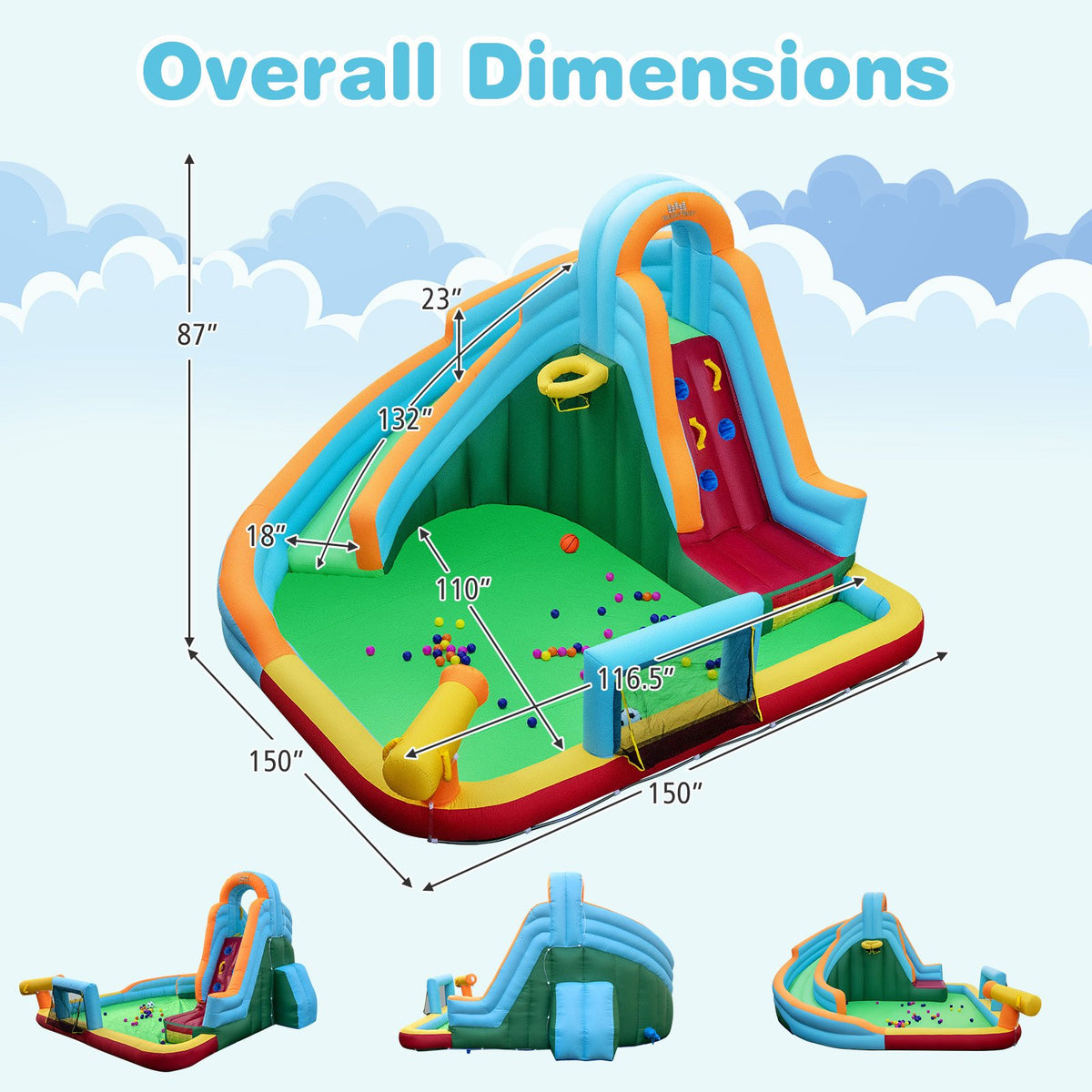 Inflatable Water Slide Park 6-in-1 Giant Bounce House with Long Slide Splash Pool Climbing Wall view 4