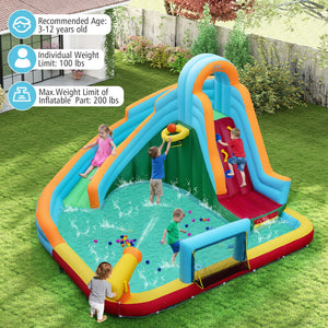 Inflatable Water Slide Park 6-in-1 Giant Bounce House with Long Slide Splash Pool Climbing Wall view 8