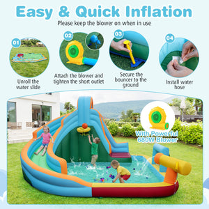 Inflatable Water Slide Park 6-in-1 Giant Bounce House with Long Slide Splash Pool Climbing Wall view 9